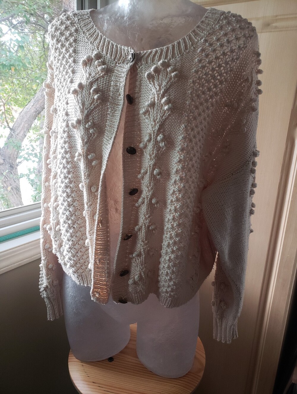 100% Pima Cotton Hand Knitten In Ireland Textured Bobble Cardigan Sweater